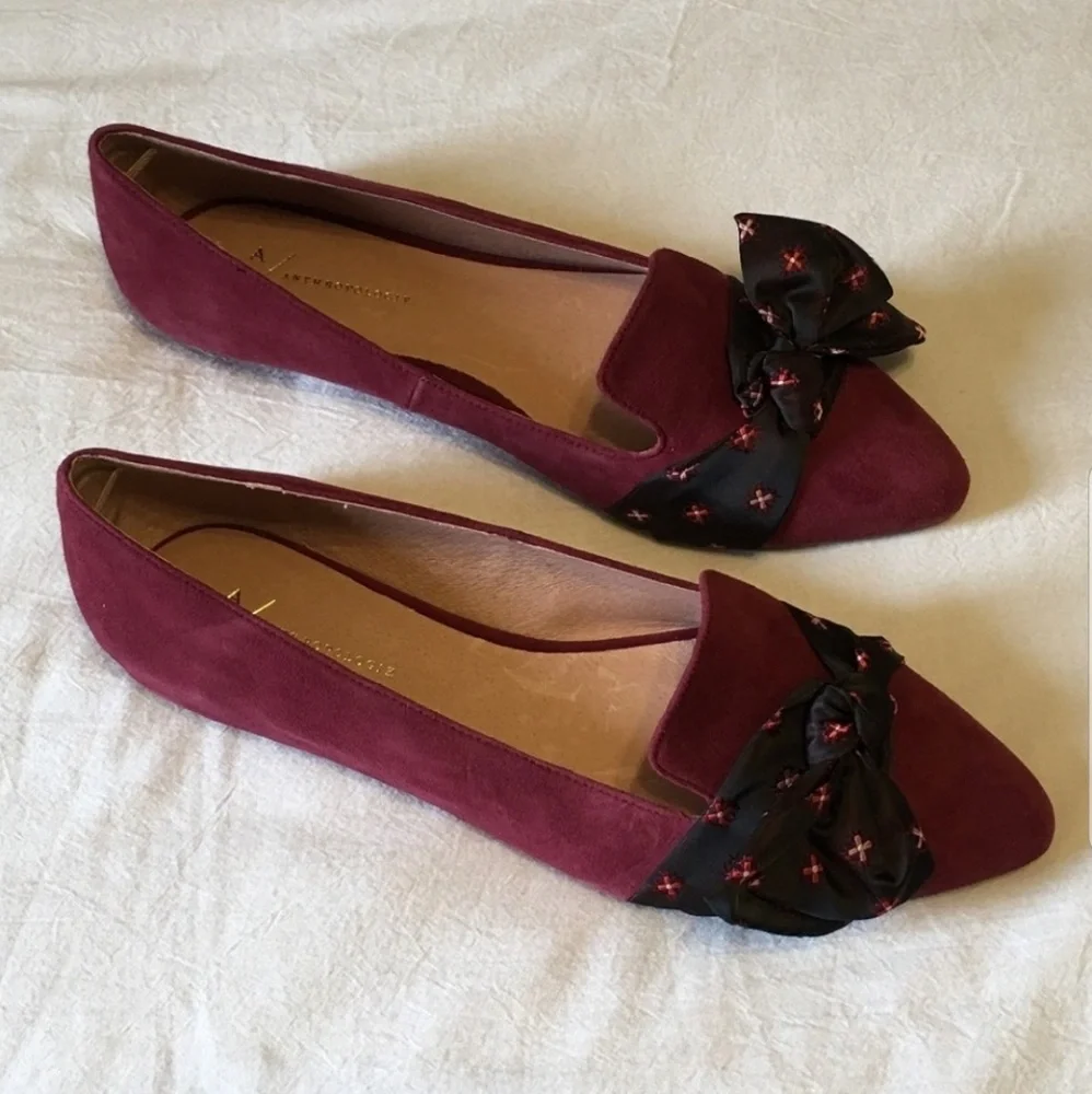 🫟 Anthropologie - Burgundy Suede Flats, Sz 11 (NIB) - Picture 2 of 8